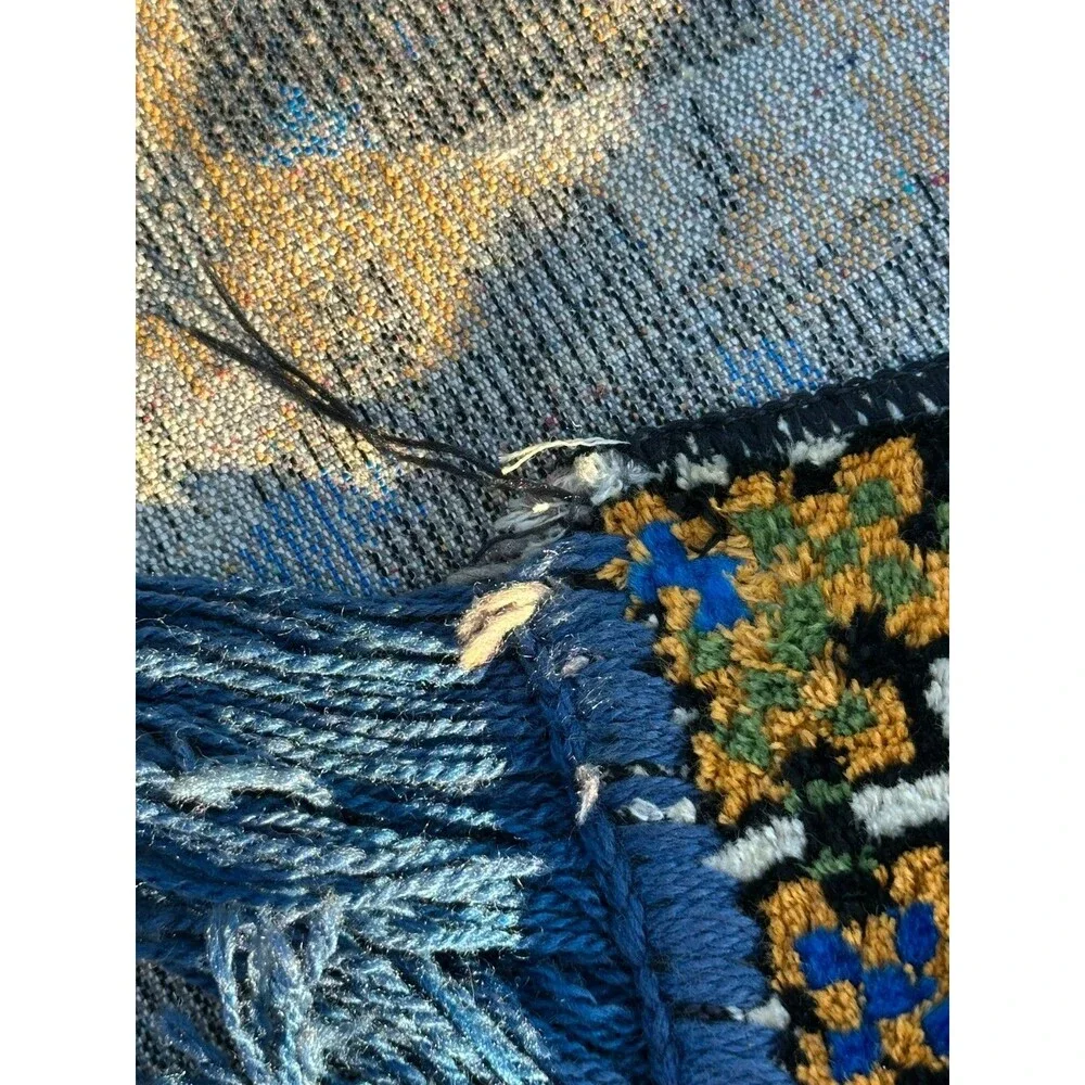 Vintage Italy Velvet Wall Rug Nautical Ship Lighthouse Scene 58x38